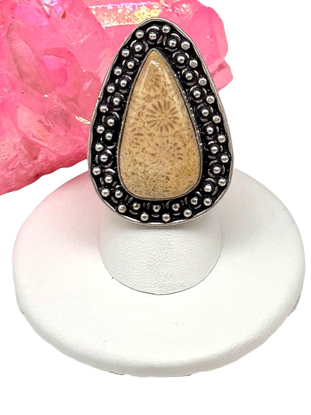 Fossil Coral Ring Size 6 925 Sterling Silver Overlay